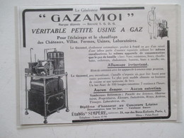 Petite Usine à Gaz  "GAZAMOI" Pour Chateaux, Villas, Fermes, Usines & Labo  -  Coupure De Presse De 1924 - Other Apparatus