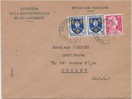 LETTRE AFRANCHIE N° 1005 PAIRE + N° 1011 CAD ANGERS RP -MAINE ET LOIRE -1956 - 1921-1960: Modern Tijdperk