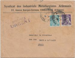 LETTRE AFRANCHIE TYPE MERCURE N° 413 + N° 414A - CAD MEZIERES-CHARLEVILLE-ARDENNES -1944 - 1921-1960: Modern Period