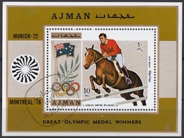 Ajman 1971 Mi. Bf. 327A  Ippica Munich H. Winkler Jumping ORO Melbourne Sheet Perf. Nuovo CTO. Equitazione - Sommer 1956: Melbourne