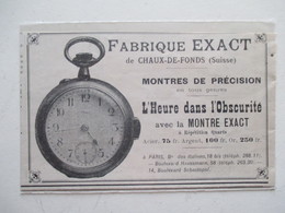 Montre Gousset Suisse  - Ets EXACT à CHAUX DE FONDS    - Coupure De Presse De 1901 - Montres Gousset