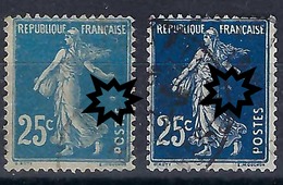 FRANCE Type 'Semeuse Camée':  Le Y&T 140 (bleu)  Et Le 140b (bleu-noir), Tous Deux Avec La Variété 'anneau Lune' - Oblitérés