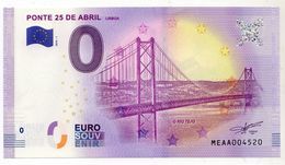 2018-1 BILLET TOURISTIQUE PORTUGAL 0 EURO N°MEAA004503 PONTE 25 DE ABRIL Lisboa - Prove Private