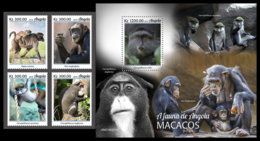 ANGOLA 2019 MNH Monkeys Affen Singes 4v+S/S - IMPERFORATED - DH2005 - Monkeys