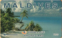Maldives - MV: MAL-M-3A, GPT, Coconut Palms, Maldives, Beaches, 3MLDA, 2,500ex, 2000, Heavily Used - Maldiven