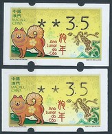 MACAU, 2018 ATM LABELS CHINESE ZODIAC YEAR OF THE DOG 3.50PAT WITH LONG & SHORT STROKE OF THE 5 - VARIETY - Automatenmarken