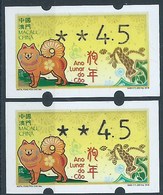 MACAU, 2018 ATM LABELS CHINESE ZODIAC YEAR OF THE DOG 4.50PAT WITH LONG & SHORT STROKE OF THE 5 - VARIETY - Automaten