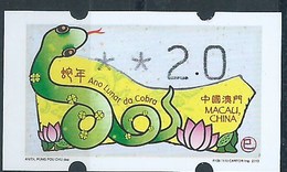 MACAU ATM LABELS, 2013 YEAR OF THE SNAKE ISSUE 2.00 PAT FINE UM MINT - Automaten