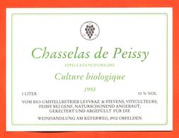 étiquette De Vin Suisse Chasselas De Peissy Culture Biologique 1993 à Obfelden - 100 Cl - Vin De Pays D'Oc