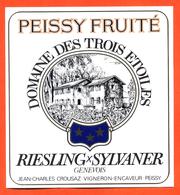 étiquette De Vin Suisse Genevois Riesling Sylvaner Peissy Fruité Domaine Des Trois étoiles Crousaz à Peissy - 75 Cl - Vin De Pays D'Oc
