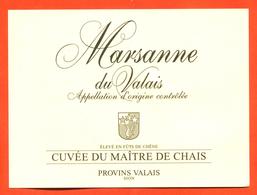 étiquette De Vin Suisse Marsanne Du Valais Chais à Provins Valais - 75 Cl - Vin De Pays D'Oc