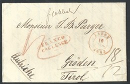 L Càd LIEGE / 1843 + Oval FRANCO/COBLENCE + "Fro Coblenz" + "18/12" Pour L'Autriche - 1830-1849 (Independent Belgium)