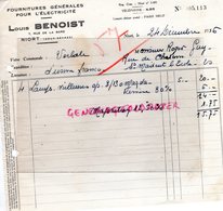 79- NIORT -  RARE FACTURE LOUIS BENOIST FILS- FOURNITURES GENERALES ELECTRICITE- 7 RUE DE LA GARE - 1936 - Elektriciteit En Gas