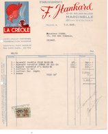 LES CAFES LA CREOLE - CAFES CRUS ET TORREFIES -  F.HANKARD - MARCINELLE - CHIMAY - 1957 - Alimentaire