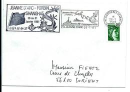 MILITARIA - Porte Hélicoptères Jeanne D' ARC - Lettre Tampon Escale à SHANGHAÏ 26/31 Janv 1981 - Sur SABINE 1F20 - Storia Postale