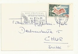 FLAMME FESTIVAL DE CANNES 1964 SUR BELLE LETTRE POUR  LA SUISSE  THEME CINEMA. - Mechanical Postmarks (Advertisement)