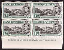 1938 1d Black And Green "Green Mountain", SG 39, Lower Marginal DLR Imprint Block Of Four, Fine Never Hinged Mint. For M - Ascension (Ile De L')