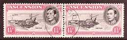 1953 1½d Black And Rose-carmine Perf. 13, Horizontal Pair With One Showing DAVIT FLAW, SG 40fa, Fine Central Cds Used, U - Ascension (Ile De L')