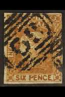 NEW SOUTH WALES 1852-53 6d Chocolate-brown Laureated, SG 75, Four Margins And Neat Numeral Cancel "58" (?) For More Imag - Autres & Non Classés