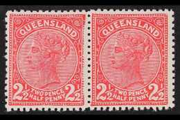 QUEENSLAND 1890 2½d Carmine, Horizontal Pair, WEAK IMPRESSION Of Right Hand-side Of Frame On Left Stamp, SG 191, Very Fi - Other & Unclassified