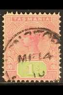 TASMANIA 1906-09 1s Rose And Green, Perf. Compound Of 12½ And 12, SG 257c. Fine Cds Used, Unpriced In SG, Very Scarce. F - Altri & Non Classificati