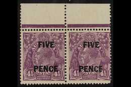 1930 FIVE PENCE On 4½d Violet, SG 120, Marginal Pair With Right Stamp Having Narrow E In Pence Variety, Brusden White 12 - Andere & Zonder Classificatie