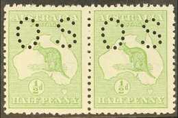 OFFICIAL 1914 ½d Green Roo With "OS" Perfin, SG O16, Never Hinged Mint Horizontal PAIR, Fresh. (2 Stamps) For More Image - Andere & Zonder Classificatie