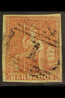 1852 (4d) Brownish Red On Blued Paper, SG 5, Very Fine Used With Good Margins All Round And Neat Barred "1" Cancel. Ex B - Barbades (...-1966)