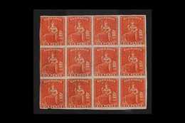 1870 6d Dull Orange - Vermilion IMPERFORATE BLOCK OF TWELVE (4x3), SG 32a, Unused Without Gum, Full Margins Just Brushin - Barbados (...-1966)