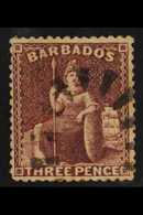 1873 3d Brown-purple, SG 63, VFU With Neat "bootheel" Cancel. For More Images, Please Visit Http://www.sandafayre.com/it - Barbades (...-1966)