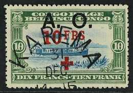 CONGO 1918 10fr Green And Blue With 10fr Red Cross Ovpt, COB 80, Superb Used With Karema Skeleton Cancel. For More Image - Autres & Non Classés
