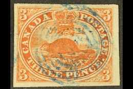 1852 3d Deep Red On Wove Paper, SG 6, Very Fine Used With Large Margins All Round And Neat Central Blue Cancel. For More - Other & Unclassified