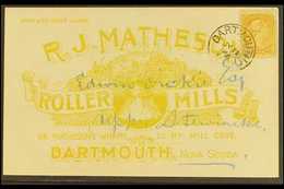 1896 Beautifully Illustrated Private Advertising Card, RJMatheson, Roller Mills, In Yellow, Franked 1c Yellow From Dartm - Other & Unclassified