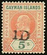 1907 "1D" On 5s Salmon And Green, SG 19, Never Hinged Mint. For More Images, Please Visit Http://www.sandafayre.com/item - Cayman Islands