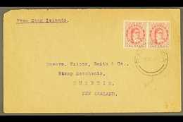 1931 (Dec) Envelope To New Zealand, Bearing 1d Rose-red Queen Pair Tied B Rarotonga Cds (Burge A7), Peripheral Faults. F - Cook