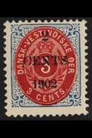 1902 "2 CENTS" On 3c Carmine And Deep Blue, Frame Normal, Facit 24 V2 Or SG 43a, Fine Mint For More Images, Please Visit - Dänisch-Westindien