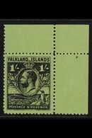 1929-37 1s Black On Bright Emerald Whale & Penguins Line Perf 14, SG 122a, Superb Never Hinged Mint Upper Right Corner E - Falklandinseln