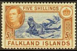 1938-50 5s Blue & Chestnut "Southern Sea Lion", SG 161, Fine Lightly Hinged Mint For More Images, Please Visit Http://ww - Falkland