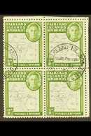 1946-49 SECONDARY PLATE FLAWS ½d Black And Green "Thin Map", SG G9, A Very Fine Used Upper Right Corner Block Of Four Sh - Falkland