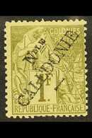 NEW CALEDONIA 1892 1fr Olive-green, Perf.14x13½, Ovptd, Yvert 34, SG 30, Fine Mint, Schlesinger Handstamp On Reverse. Fo - Andere & Zonder Classificatie