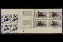 TAAF 1956 Animals Complete Set, Yvert 2/7, Never Hinged Mint Corner DATED BLOCKS Of 4, Very Fresh. (6 Blocks = 24 Stamps - Andere & Zonder Classificatie