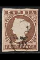1869-72 4d Pale Brown, No Wmk, Imperf, SG 2, 4 Clear To Wide Margins & Light Red Cds Cancel, Fine Used For More Images,  - Gambia (...-1964)