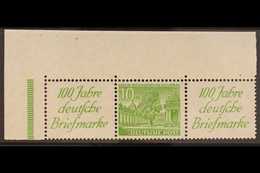 1949 Label+10pf+label Buildings Horizontal SE-TENANT STRIP, Michel W10, Superb Never Hinged Mint Top Left Corner Example - Autres & Non Classés