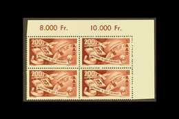 1950 200f Brown-lake Air Council Of Europe (Michel 298, SG 295), Superb Never Hinged Mint Upper Right Corner BLOCK Of 4, - Andere & Zonder Classificatie