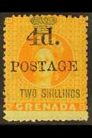 1888 4d On 2s Orange, Variety "upright D", SG 41a, Fine Mint Og, Centred To Top. Scarce Stamp. For More Images, Please V - Grenada (...-1974)