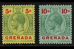 1913-22 5s Green & Red On Yellow And 10s Green & Red On Green Top Values, SG 100/01, Superb Mint, Very Fresh. (2 Stamps) - Grenada (...-1974)