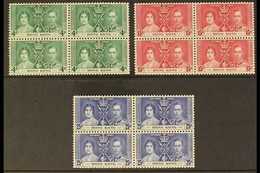 1937 Coronation Complete Set, SG 137/39, Never Hinged Mint BLOCKS Of 4, Very Fresh. (3 Blocks = 12 Stamps) For More Imag - Other & Unclassified