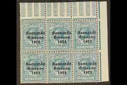 1922-23 10d Turquoise-blue, SG 62, Never Hinged Mint Upper Right Corner BLOCK OF 6 From The Lower Pane, One Stamp Showin - Sonstige & Ohne Zuordnung