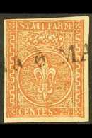 PARMA 1853 25c Red Brown, Sass 8, Very Fine Used With Clear To Large Margins All Round And Light Straight Line Cancel. F - Non Classificati