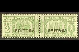 ERITREA PARCEL POST 1927-37 2L Green Overprint (SG P129, Sassone 28), Never Hinged Mint Horizontal Pair, Very Fresh & Sc - Autres & Non Classés